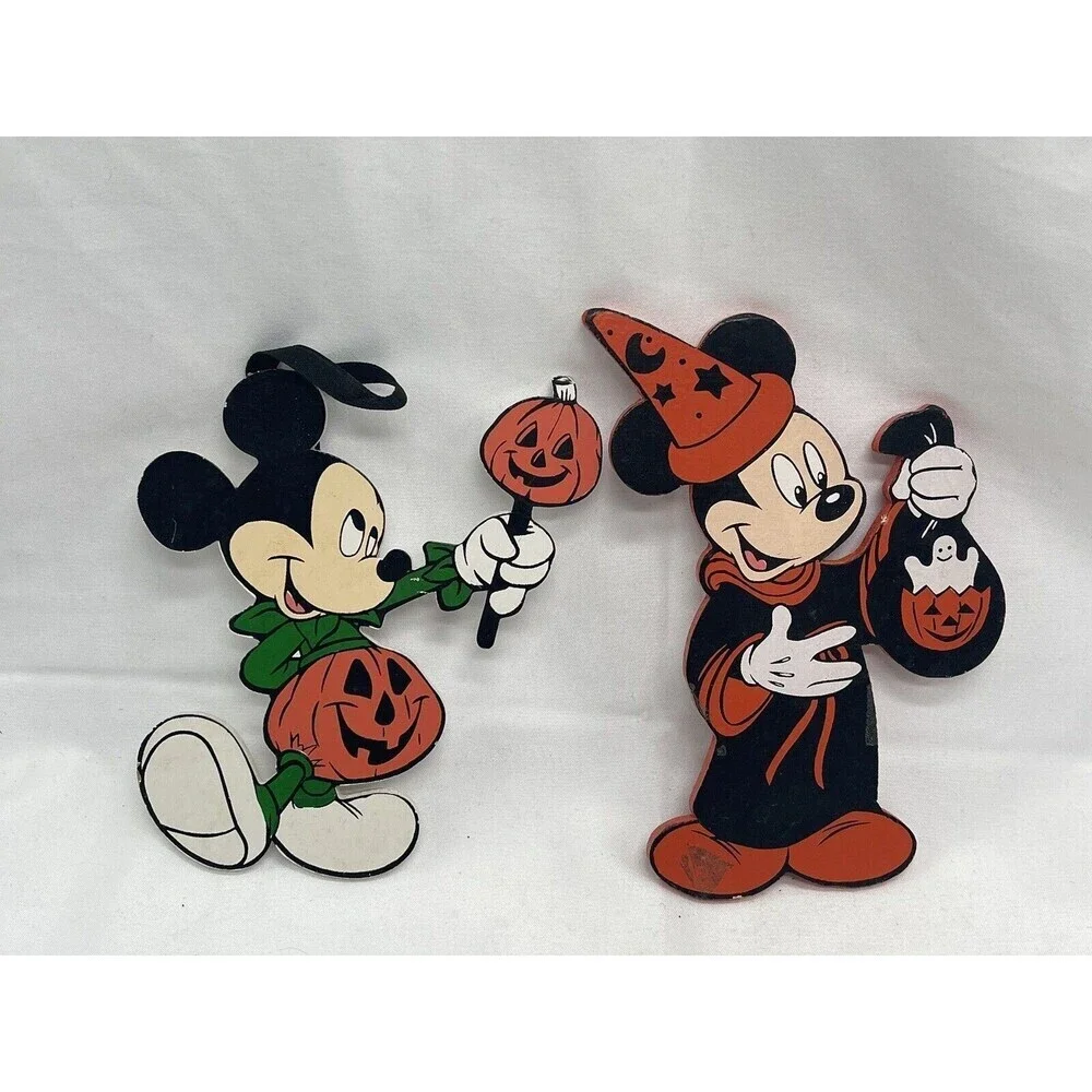 Vintage Walt Disney Co HALLOWEEN 2 MICKEY MOUSE 6” Wooden Ornament 1987 RARE